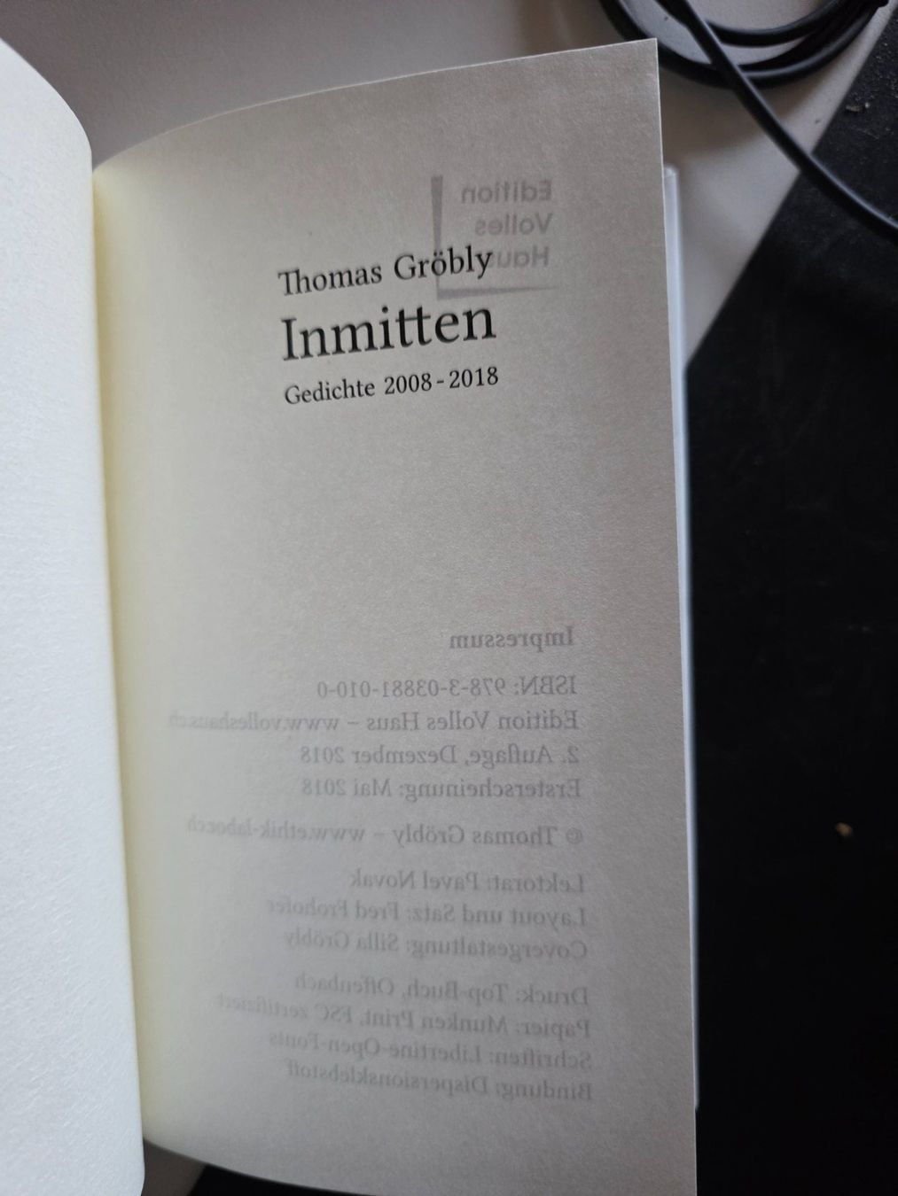 Libri: Thomas Gröbly - Inmitten - Gedichte 2008-2018 – Usato da Walterswil BE venduto da Lonitti 6
