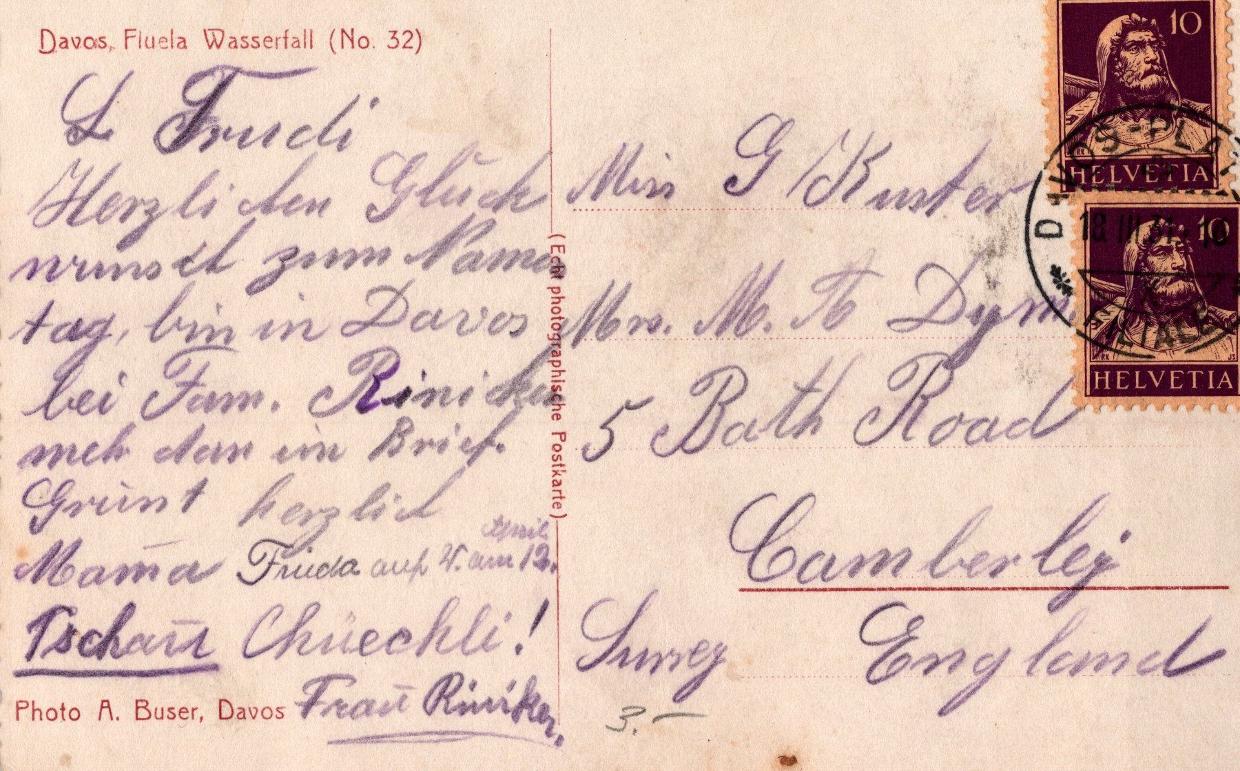 Cartoline postali: 0063 - Postkarte / Ansichtskarte - Davos Fluela Wasserfall – Usato da Reinach BL venduto da Boston-Verkauf 1