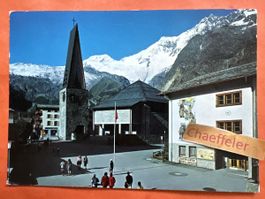 1972 Saas-Fee Wallis Kirche und Dorfplatz