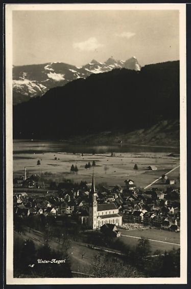 Cartoline postali: Unter-Aegeri, Ortsansicht mit Kirche vom – Usato da Berlin venduto da bartko-reher