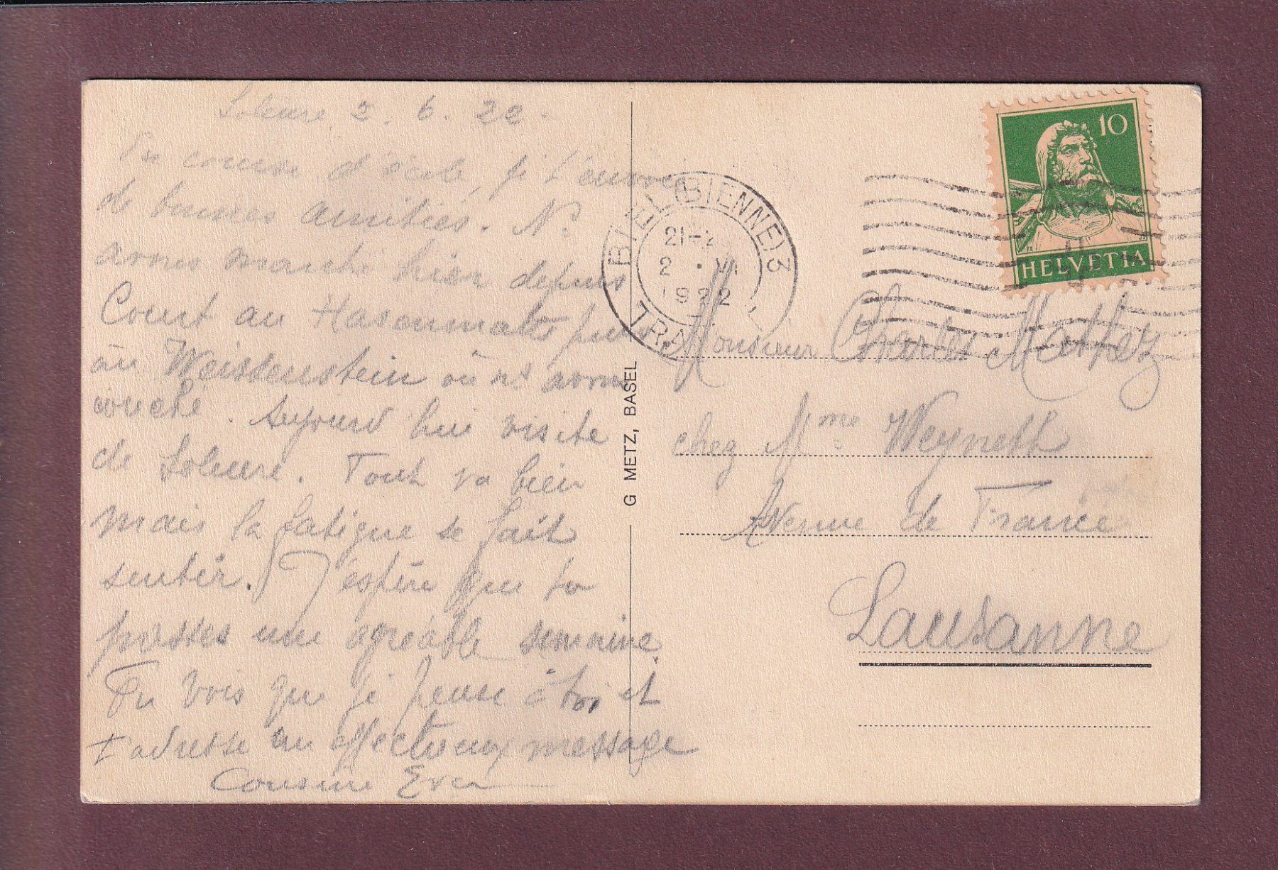 Cartoline postali: SOLOTHURN - Einsiedelei St. Verena - 1922 – Usato da Pully venduto da nicecards 1
