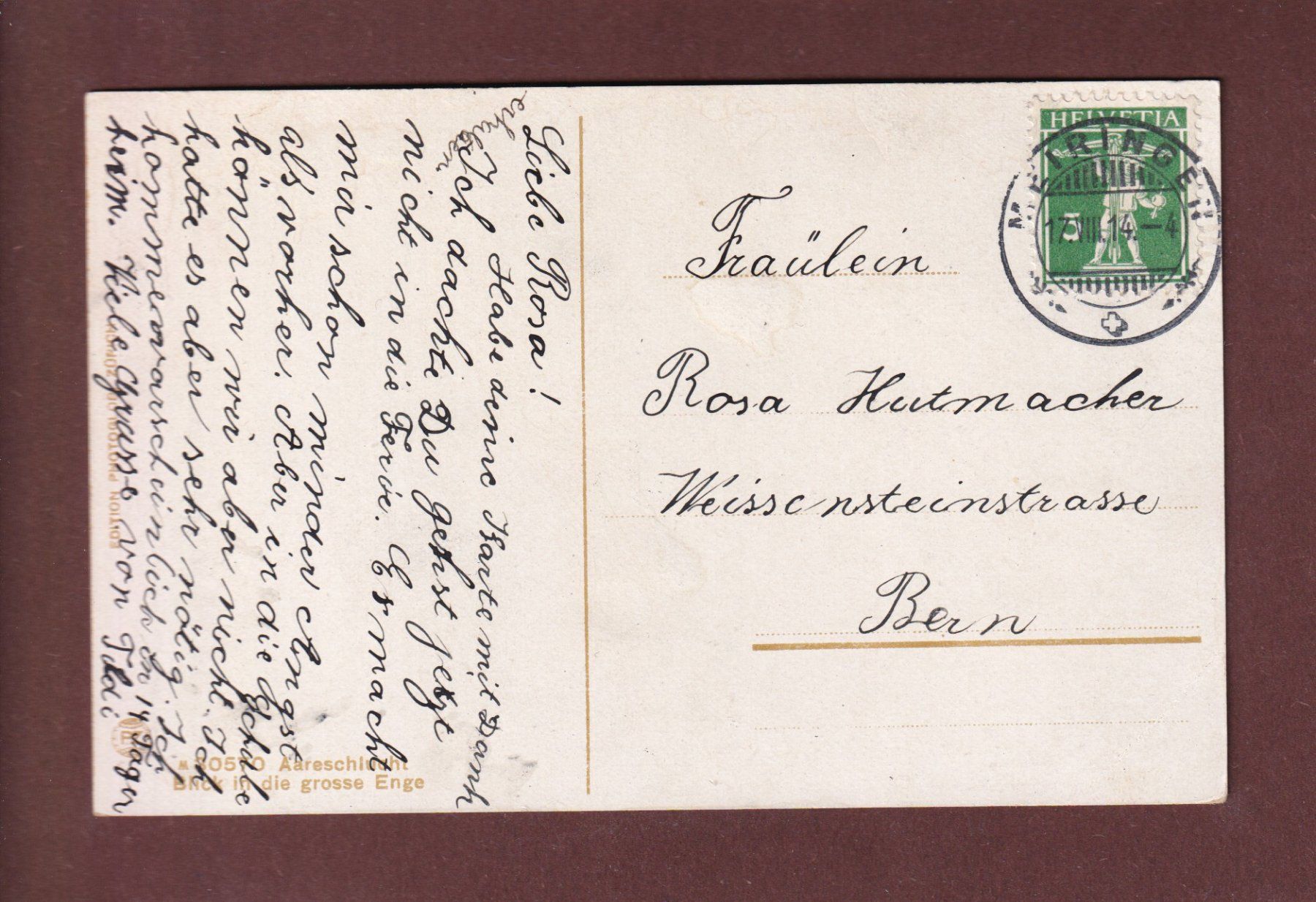 Cartoline postali: AARESCHLUCHT - Grosse Enge - 1914 // Eckbug // – Usato da Pully venduto da nicecards-shop 1