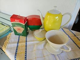 Melitta mit Filterhalter und Tüten 101, Kaffeekrug gelb