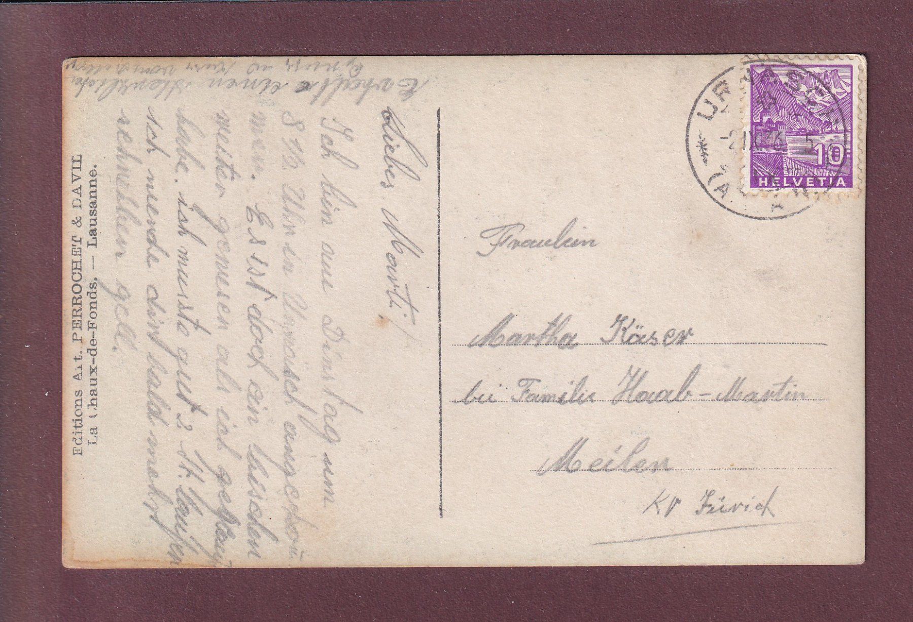 Cartoline postali: LAUSANNE - Monument Juste Olivier - 1936 – Usato da Pully venduto da nicecards 1