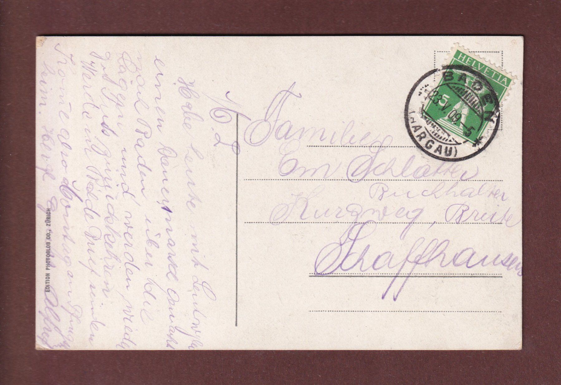 Cartoline postali: BADEN - 1909 – Usato da Pully venduto da nicecards-shop 1