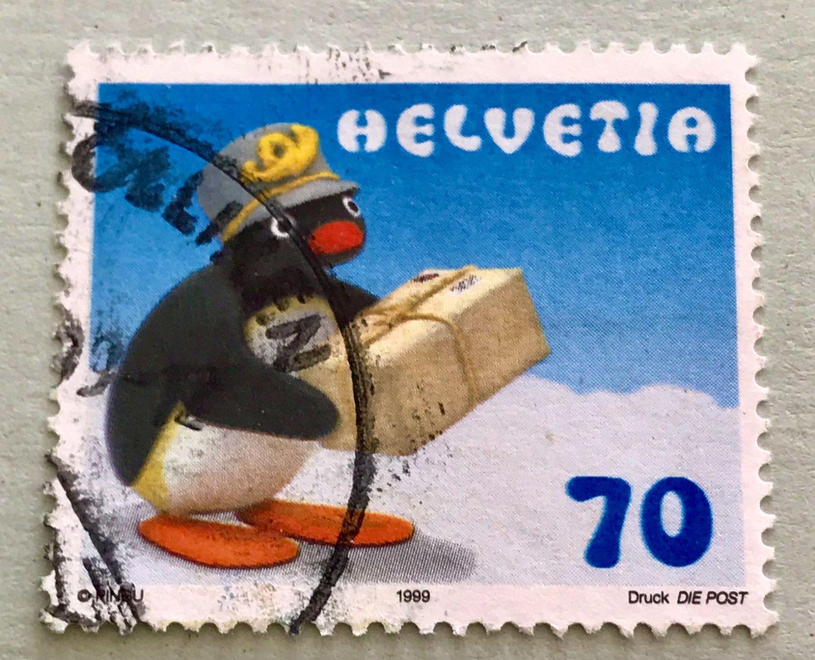 Alle Briefmarken: Nr.987 mit Stempel Klein Pingu als Postbote 1999 – Gebraucht aus Aarau von Billa007
