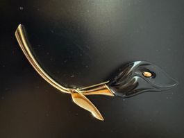 Avon Calla Brosche goldfarben schwarz Vintage