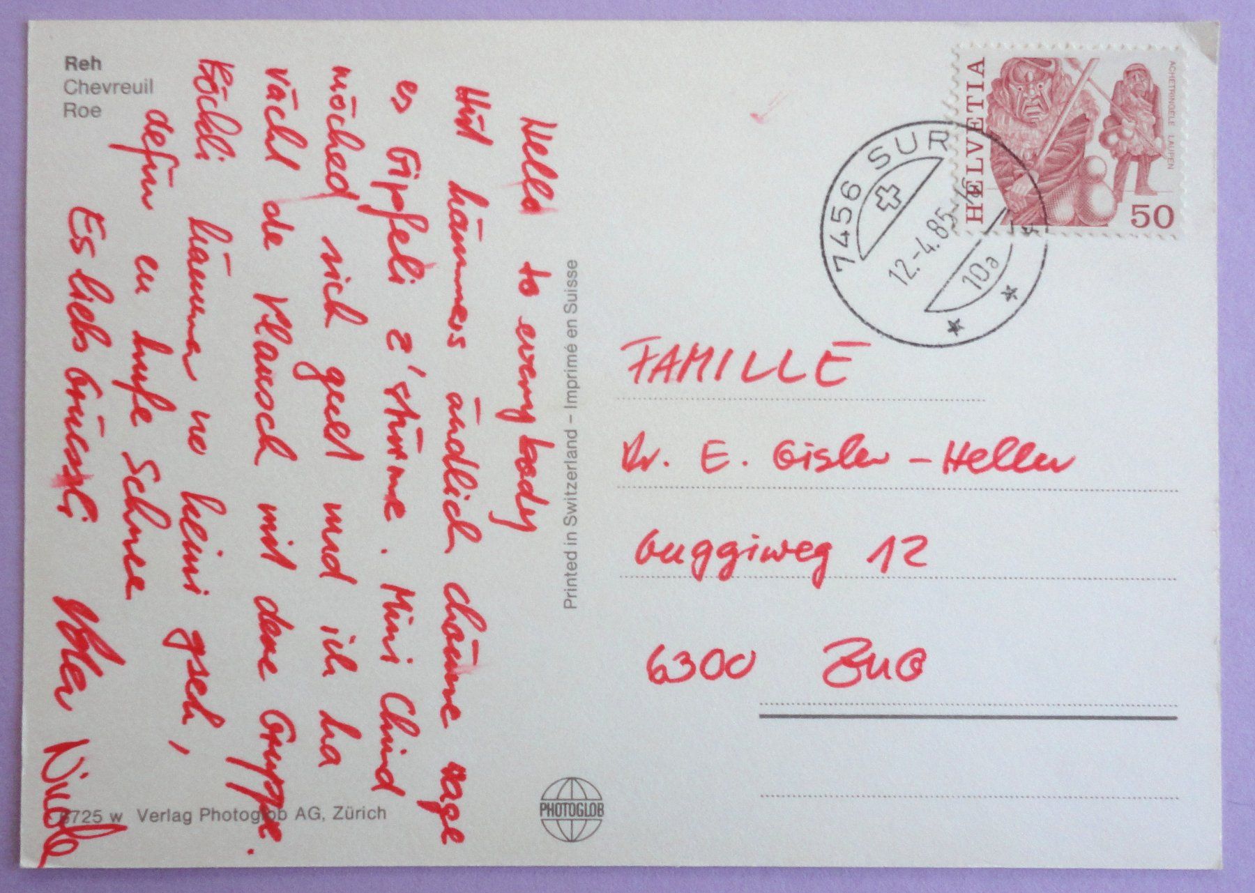 Cartoline postali: Reh - Chevreuil – Usato da Fétigny venduto da Billy2miny 1