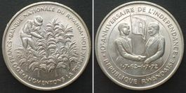 RUANDA 200 Francs 1972 FAO, 10 Jahre Unabhängigkeit, Silber