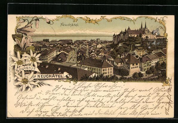Cartoline postali: Litho Neuchatel, Totalansicht aus der Vo – Usato da Berlin venduto da bartko-reher