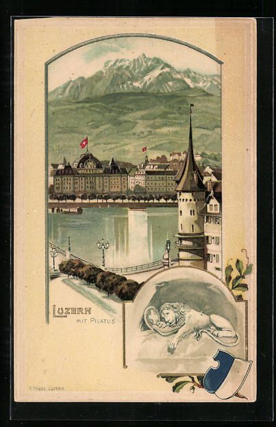 Cartes postales: Präge-Lithographie Luzern, Uferpartie m – D'occasion à Berlin par bartko-reher