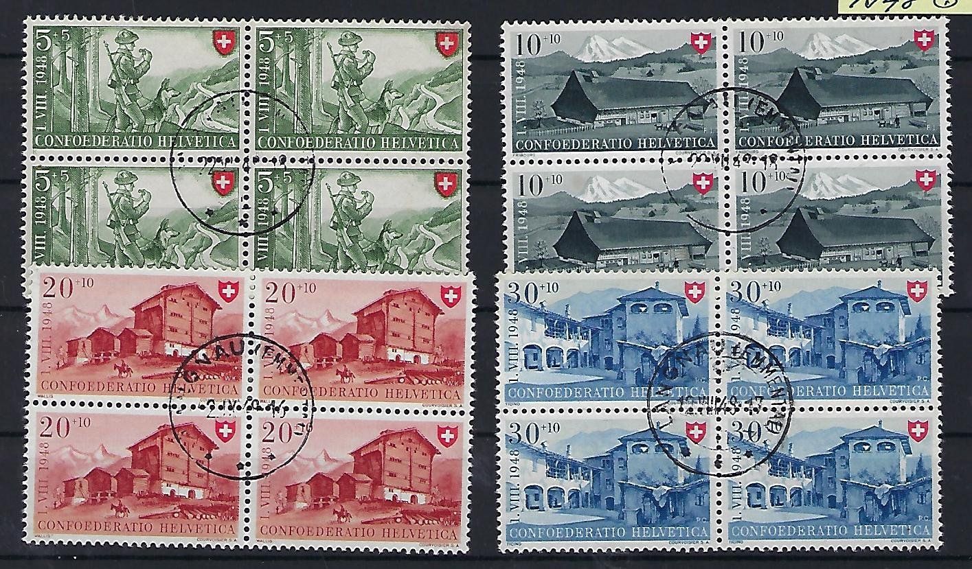 Alle Briefmarken: 1948  Pro Patria Viererblocks 14990 – Gebraucht aus Lunden von Animus999