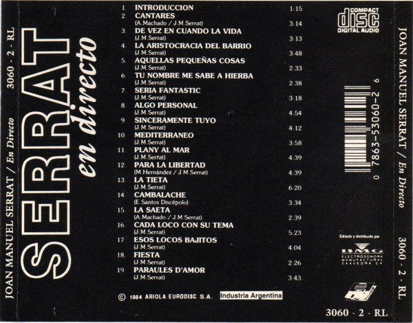 CD: CD Serrat - En directo (1984, ARG) – Usato da Möriken AG venduto da mineralia 1