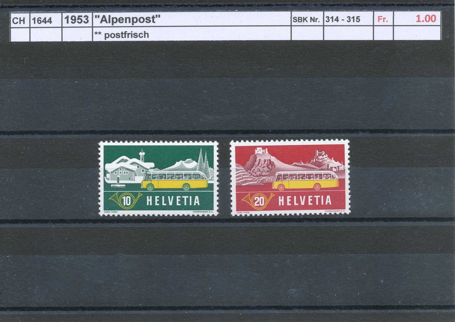 Alle Briefmarken: 1953 "Alpenpost", ** postfrisch – Neu (gemäss Beschreibung) aus Winterthur von Zupogeru