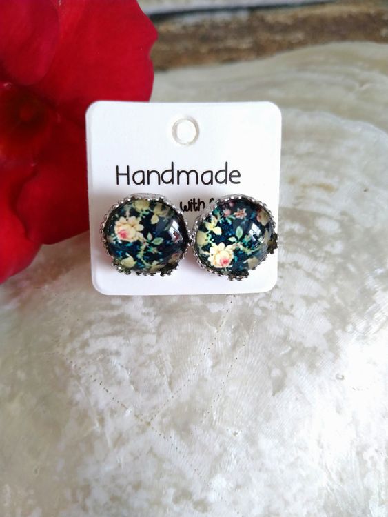 50 Ohrstecker Mit Glascabochons 12mm - Bastelset In Bronze, Silber Oder Gold