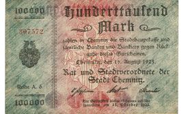 Chemnitz 100000 Mark Reihe A3 SN rot 10.08.1923 SS+-SS++