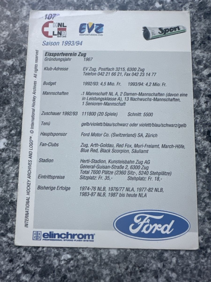 Sammelbilder & Trading cards:  Evz Zug 1993 – Gebraucht aus Morbio Inferiore von Ecod 1