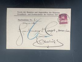 Nachnahme Karte Verein Beamte Notariat Kt. Zürich 1922(V859)