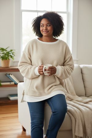 Damen Teddy Sweatshirt beige weiß xl 2Xl 3xl