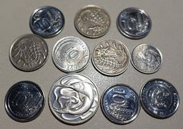 Singapore Münzen 1968-2014, 11er Lot
