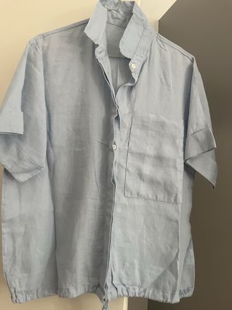 Chemisier femme bleu clair en  manches courtes Taille en lin