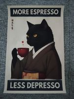 Poster chat noir avec tasse café motif humoristique neuf