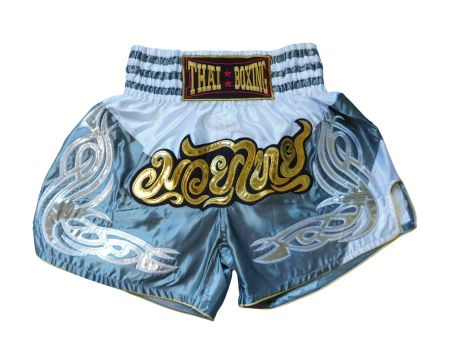 Muay Thai Shorts Unisex Grau Weiss M-3XL MMA Boxen Sport 049