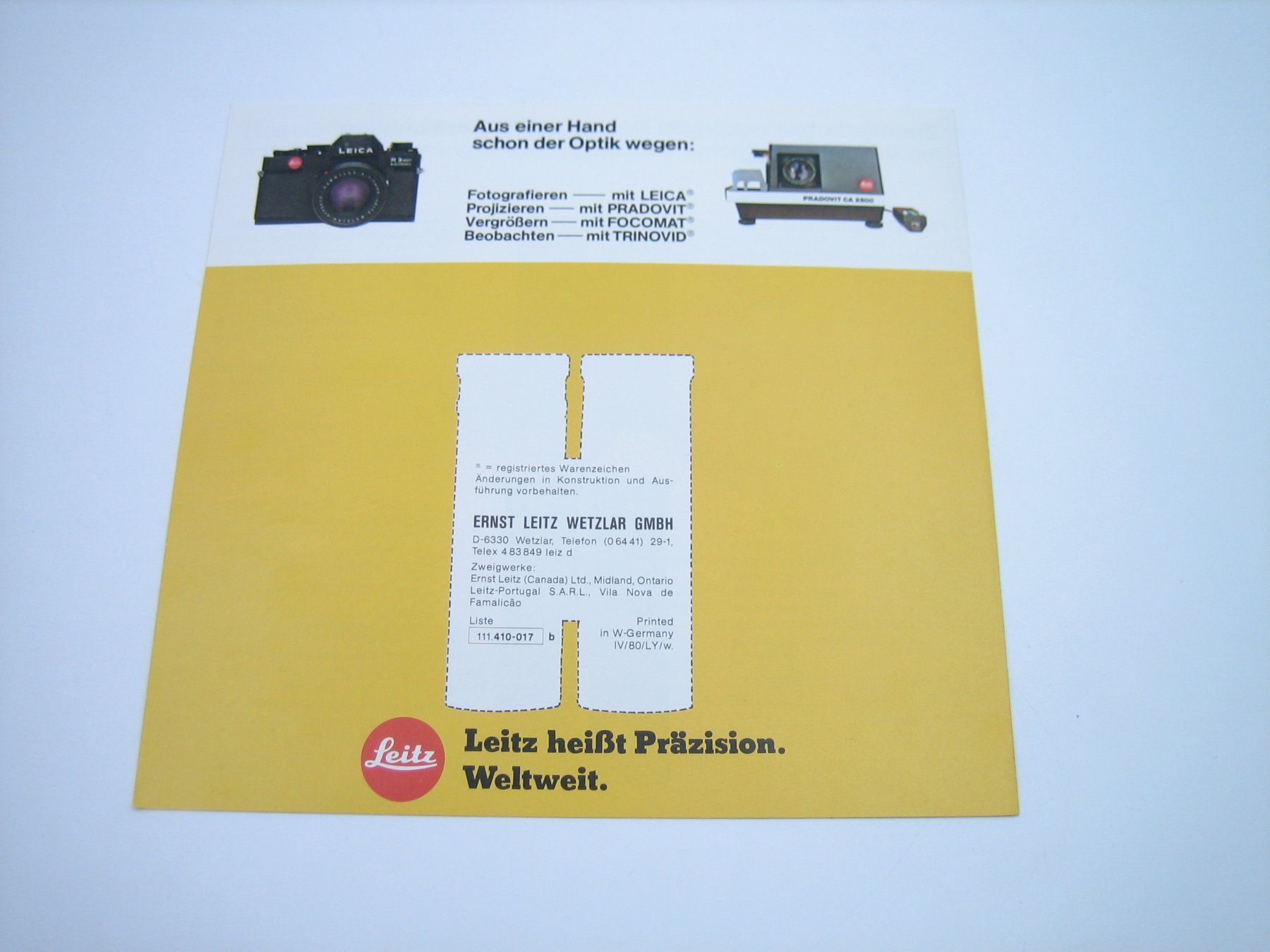 Leica Binocoli: Leitz Trinovid C Feldstecher Werbeprospekt – Usato da Zürich venduto da Tomi118 1