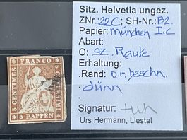 Seltene STRUBEL-MARKE Znr. 22C.c, Signiert + Befund Hermann