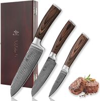 Küchenmesser Set 3-teilig Damaststahl VG10 Pakkaholz Box