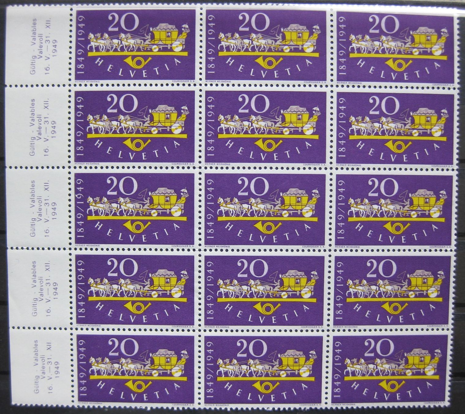 Tutti i francobolli: 1949 Eidgenössische Post 20 Rappen Teilbogen postfrisch – Nuovo (secondo la descrizione) da Frauenfeld venduto da Interessent1