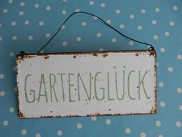 Vintage Emailschild 'Gartenglück' Gartendeko NEU shabby chic
