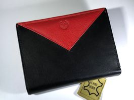 Portemonnaie aus Leder - schwarz/rot - ca. 12x9cm