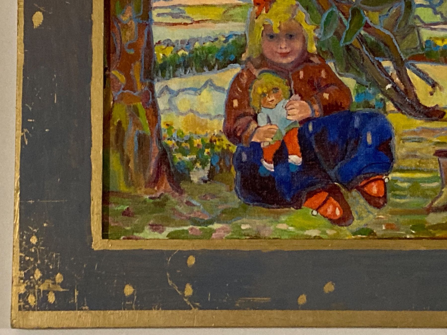 Gemälde: Anna Leone 1960 Landschaftsgemälde Mädchen mit Puppe, Bäume – Gebraucht aus Hirzel von pjn_d7xp 5