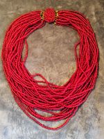 Vintage rotes 30 strängiges Perlchen Collier 40er Jahre, RAR