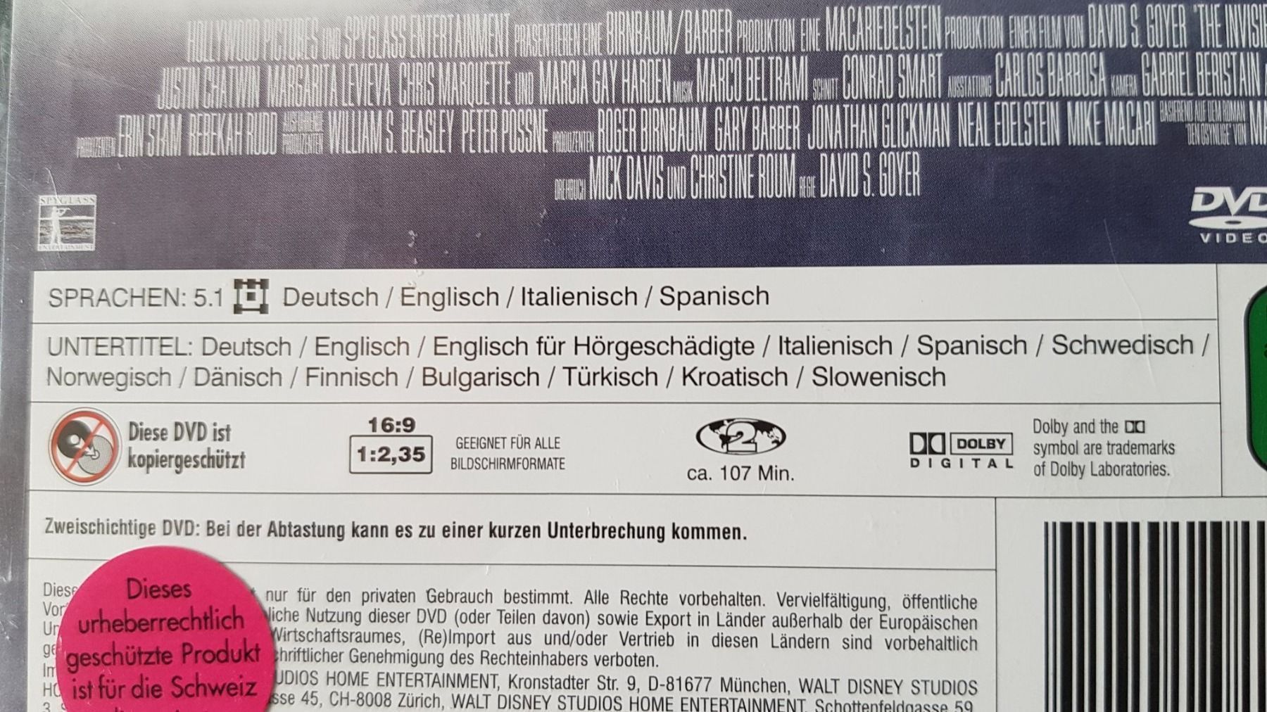 Alle DVDs: DVD Unsichtbar – Gebraucht aus Oetwil am See von fineli2 1