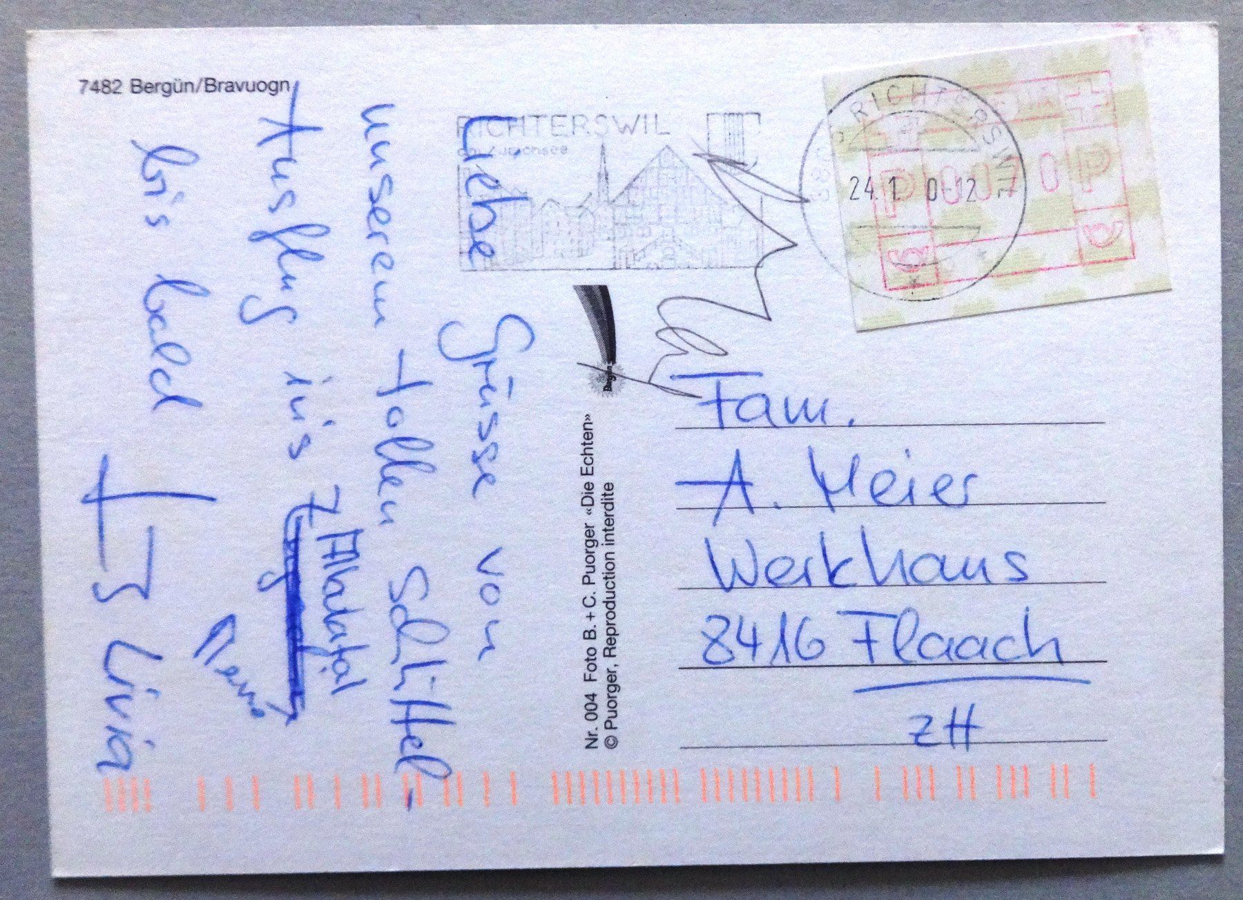 Cartoline postali: Bergün/Bravuogn – Usato da Fétigny venduto da Billy2miny 1