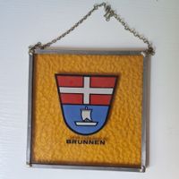 Wappen Brunnen Glasscheibe Wandbild Deko Vintage Rarität