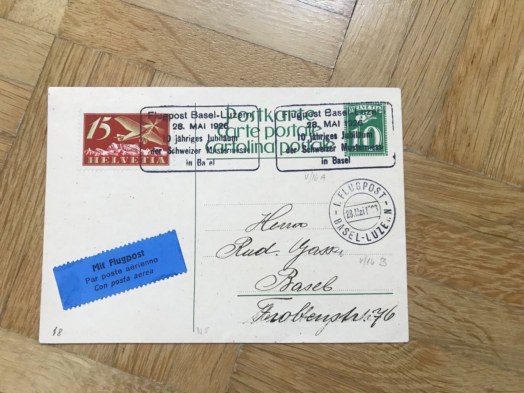 Tutti i francobolli: 1926 Flugpostkarte nach Basel (Luzern) – Usato da stäfa venduto da brandy66