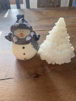 Winterdeko: Schneemann & Tannenbaum, LED, aus Wachs