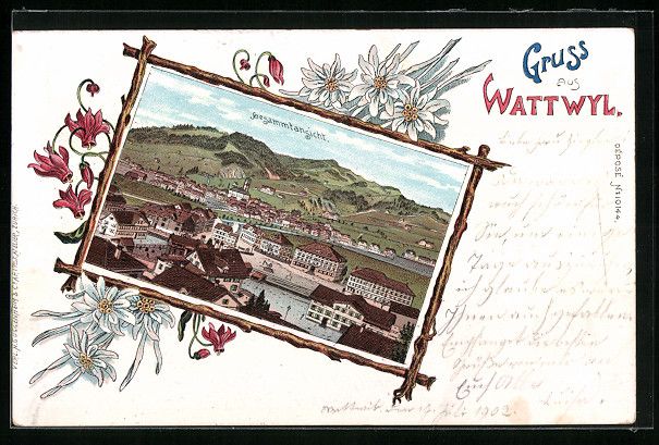Ansichtskarten: Litho Wattwyl, Ortsansicht aus der Vogel – Gebraucht aus Berlin von bartko-reher