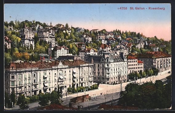 Cartoline postali: St. Gallen, Rosenberg aus der Vogelschau – Usato da Berlin venduto da bartko-reher