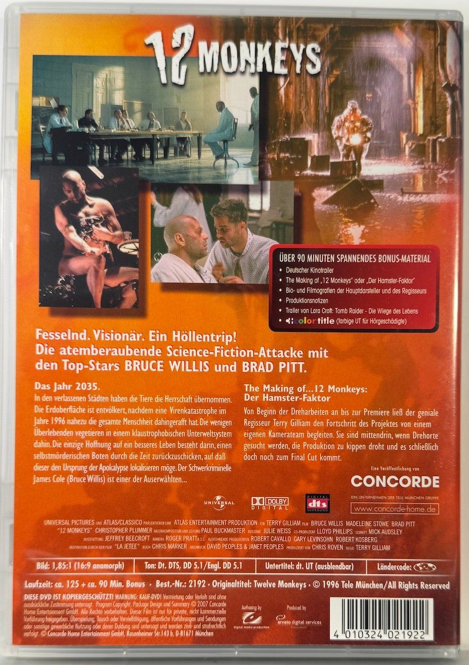 Tutti i DVDs: DVD 12 MONKEYS - BRUCE WILIS - BRAD PITT – Usato da Wisen venduto da gigisna 2
