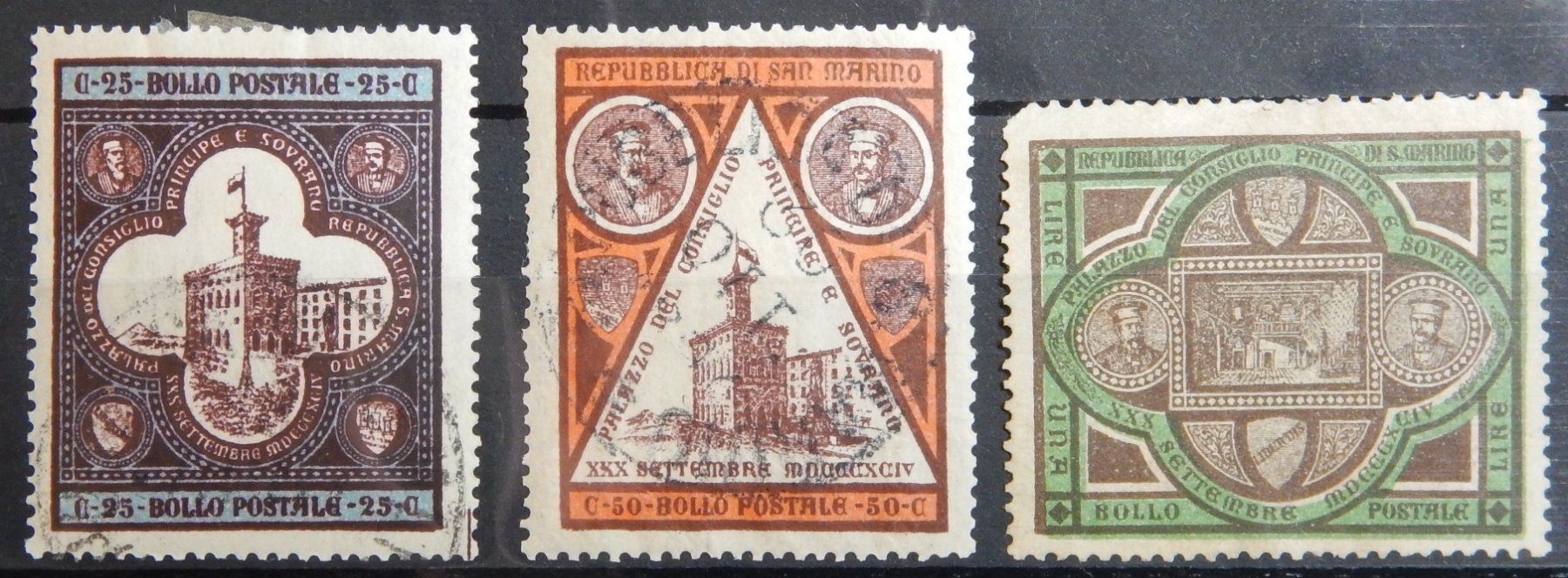 Tutti i francobolli: San Marino Kat. 23-25 gest. 1894 – Usato da Zürich venduto da Muehlekauf