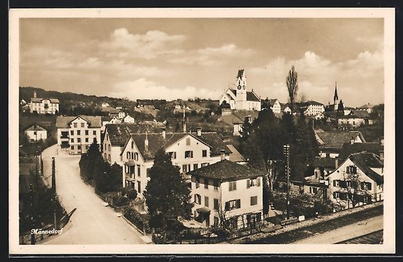 Cartoline postali: AK Männedorf, Teilansicht mit Kirche – Usato da Berlin venduto da bartko-reher