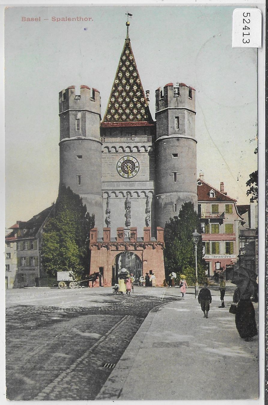 Cartoline postali: Basel - Spalenthor - animee - Litho – Usato da Ettingen venduto da Kartenplanet