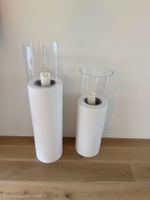 2er Set Windlichter Säulen weiss Kerzenständer Stehleuchter 