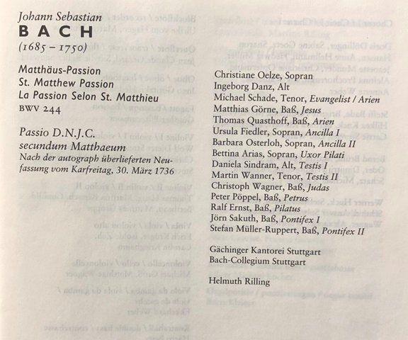 CD: Bach - Matthäus-Passion (Rilling) – Usato da Grüningen venduto da azulamarillo 1