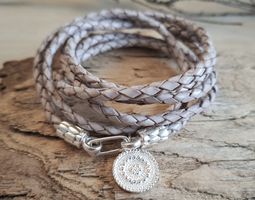 AMY - Lederarmband - Sterling Silber - hellbeige