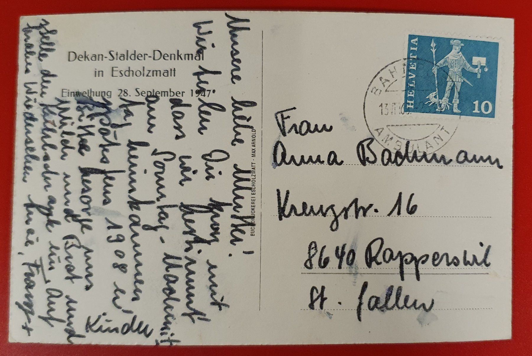 Cartoline postali: Escholzmatt - Dekan Stalder Denkmal – Usato da Kreuzlingen venduto da Rschweiz1 1